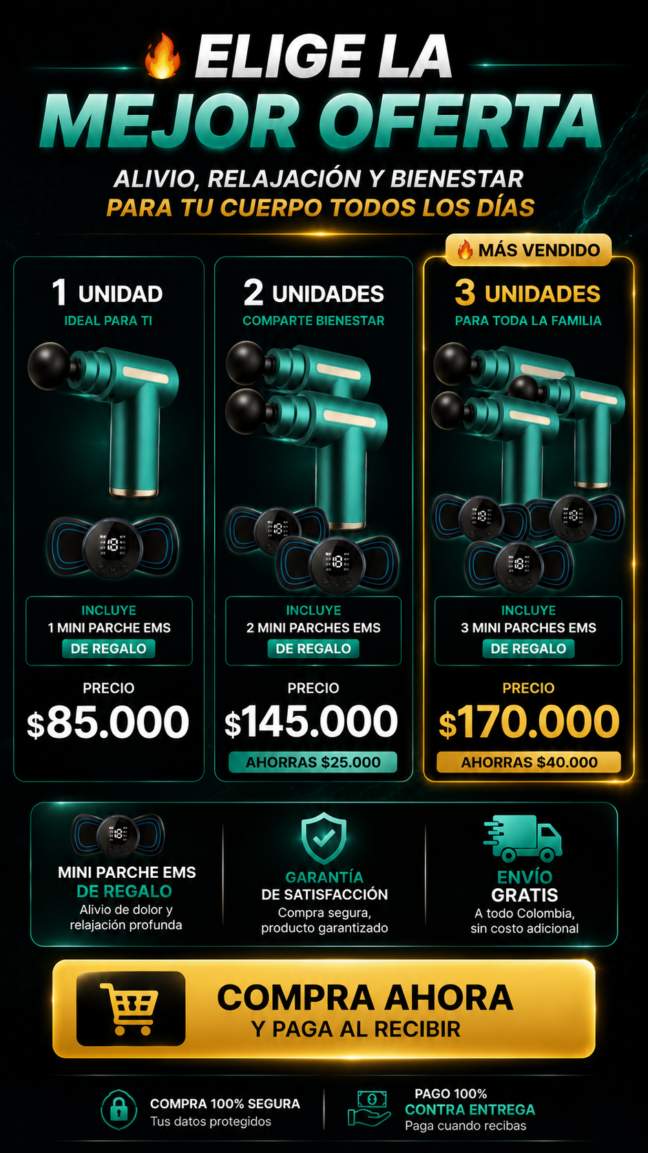 MASAJEADOR PISTOLA PREMIUM+MINI PARCHE DE REGALO
