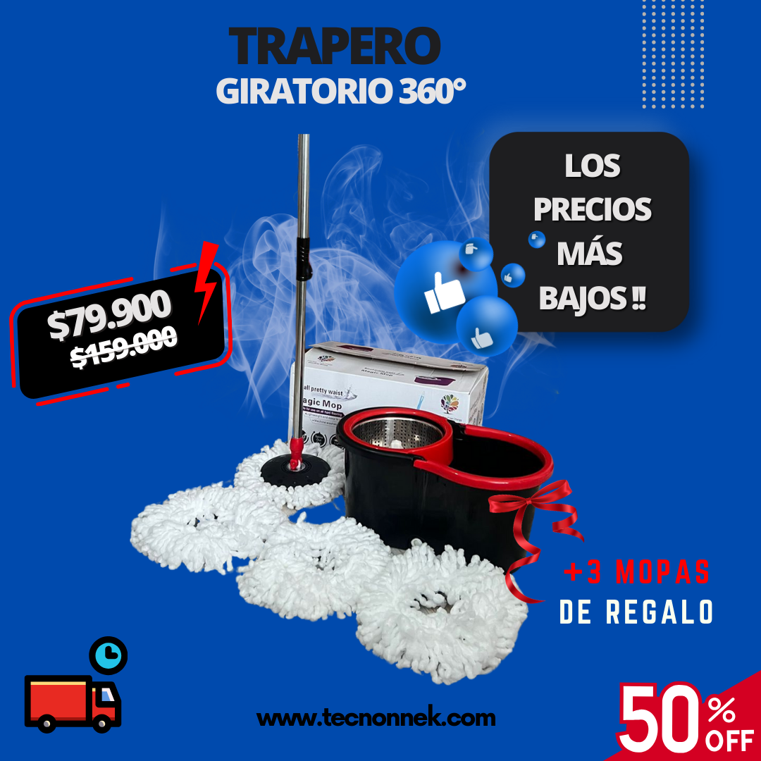 TRAPERO 360 GRANDE EXCLUSIVO + 3 MOPA DE REGALO 🚚 ¡ENVÍO GRATIS a todo el país!