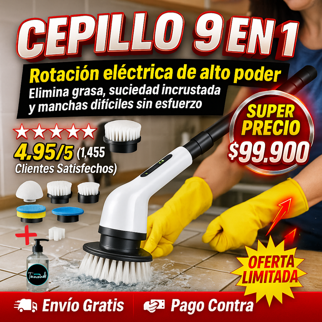 Super Cepillo De Limpieza Eléctrico Giratorio 9 en 1 y 🎁 ¡Llévate un regalo especial!🚚 ¡ENVÍO GRATIS a todo el país!
