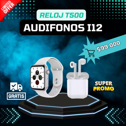 Super combo Reloj Inteligente Táctil W26 Plus + Audífonos Inalámbricos I12
