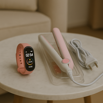 MINI PLANCHA PORTÁTIL PARA CABELLO + REGALO RELOJ T500 ✨💖